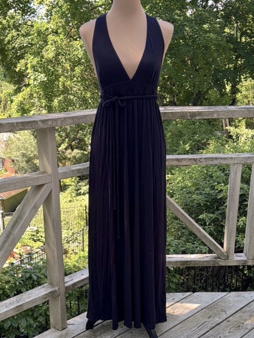 J. Crew Halter Top Knit Grecian Goddess Navy Blue Maxi Dress Size 8